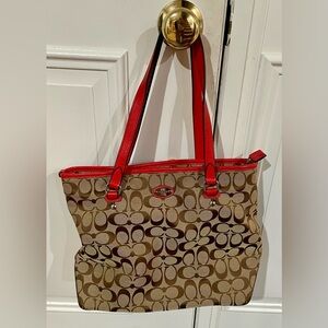 Coach Tote Bag with Red and Tan Design